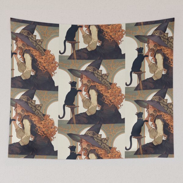 Item preview, Art Nouveau witch with her cat designed and sold by MendaciousMina.