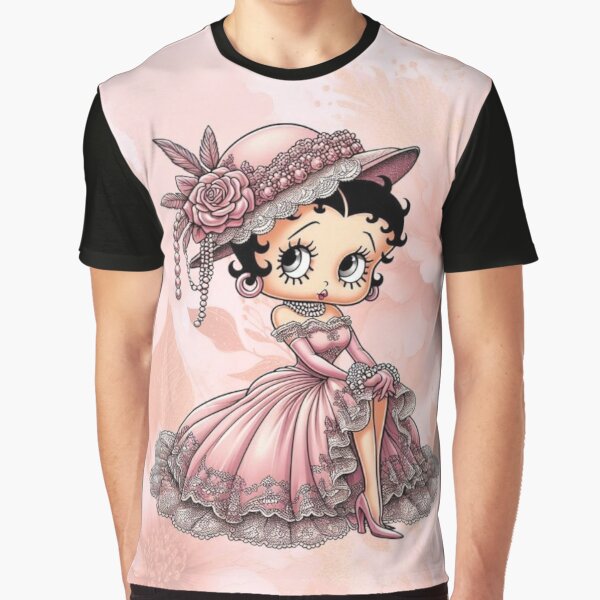 Artikel-Vorschau von Betty Boop im eleganten rosa Hut und Spitzenkleid, designt und verkauft von LyssasMindArt.