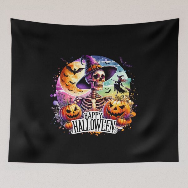 Item preview, "Moonlit Fright – Skeleton and Pumpkins Halloween Night" designed and sold by artedigital99.