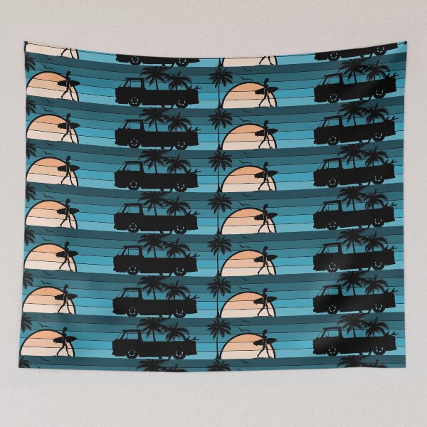 Item preview, Corvair Rampside Loadside Surfer Girl Sunset Beach Vintage Style Cyan Peach designed and sold by FlatSixGraphics.