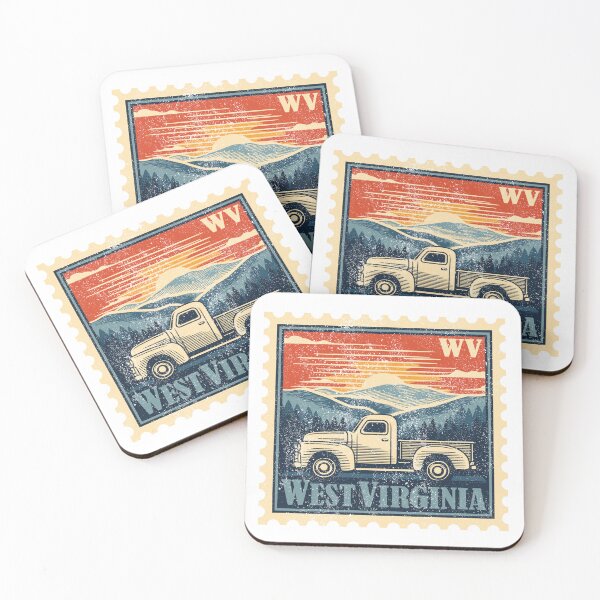 Artikelvorschau, West Virginia Berge mit Pickup Truck Vintage Briefmarke entworfen und verkauft von Automotive Art by Greg.