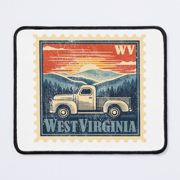 Item preview, West Virginia Mountains with Pickup Truck Vintage Stamp designed and sold by Automotive Art by Greg.