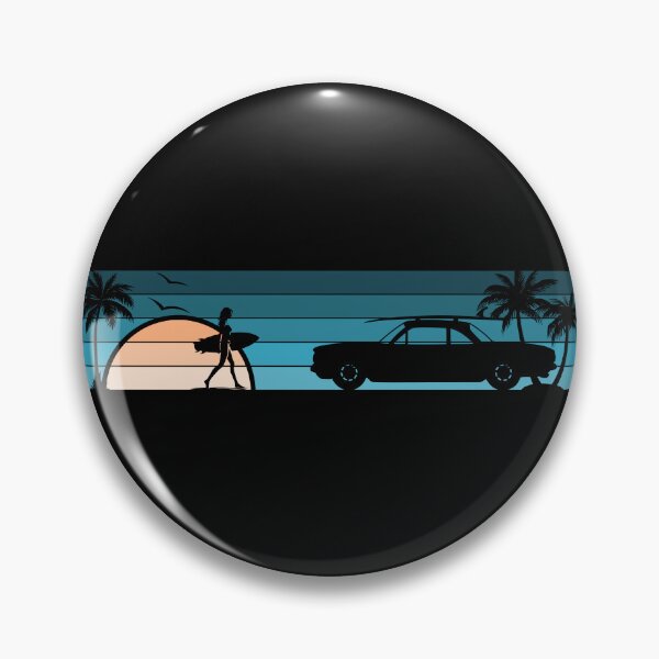Item preview, Corvair Coupe 1960 1961 1962 1963 1964 Surfer Girl Sunset Beach Vintage Style Cyan Peach designed and sold by FlatSixGraphics.
