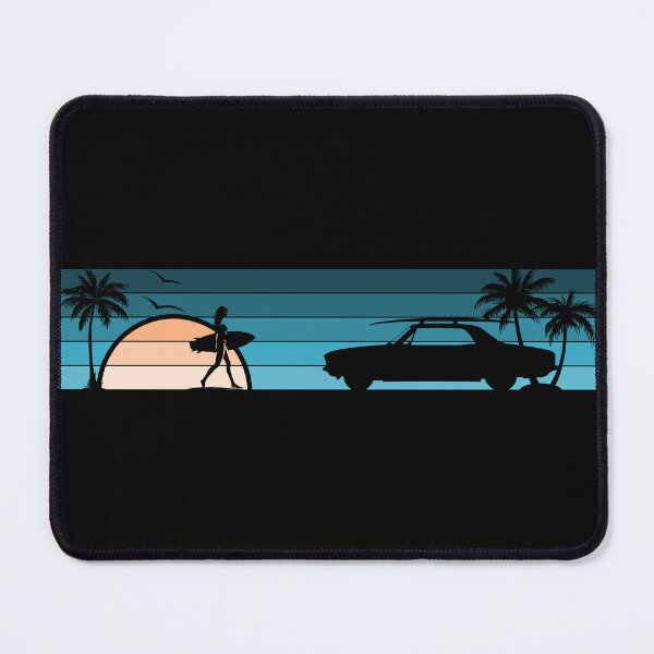 Item preview, Corvair Sedan 4 door 1965 1966 1967 1968 1969 Surfer Girl Sunset Beach Vintage Style Cyan Peach designed and sold by FlatSixGraphics.