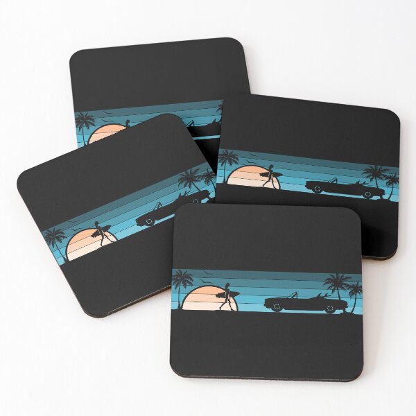 Item preview, Corvair Early Model Convertible 1962 1963 1964 Surfer Girl Sunset Beach Vintage Style Cyan Peach designed and sold by FlatSixGraphics.