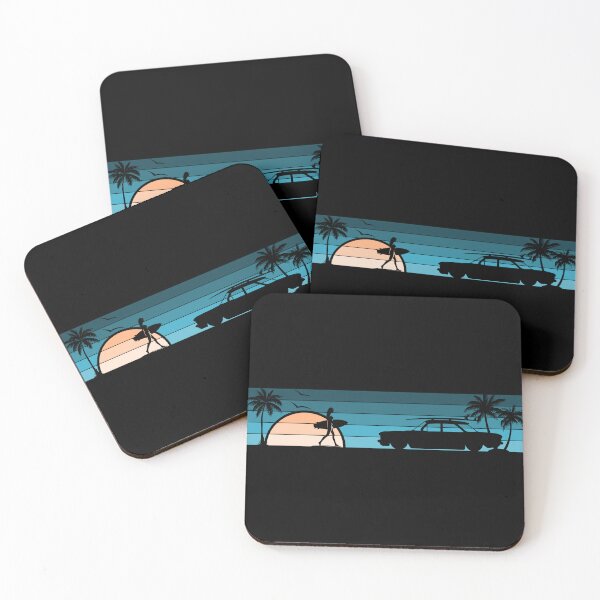 Item preview, Corvair Early Model Sedan 4 door 1960 1961 1962 1963 1964 Surfer Girl Sunset Beach Vintage Style Cyan Peach designed and sold by FlatSixGraphics.