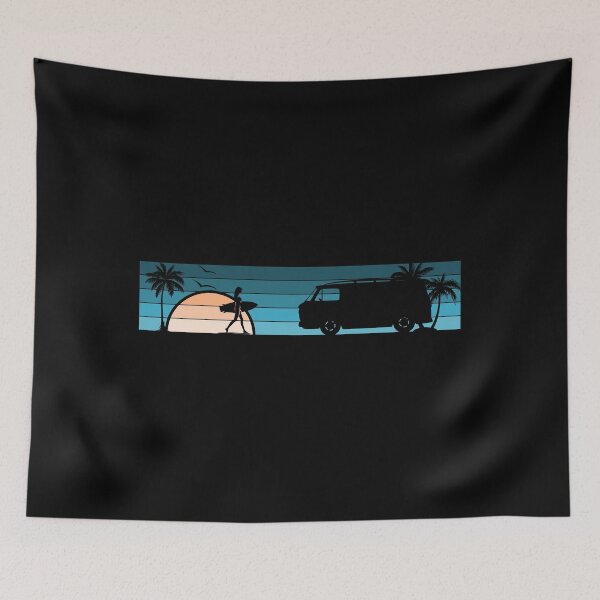 Item preview, Corvair Corvan Surfer Girl Sunset Beach Vintage Style Cyan Peach designed and sold by FlatSixGraphics.