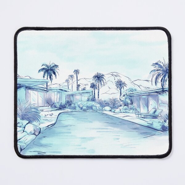 Item preview, Pool villa, holidays ,summer ,california ,palm tree ,plam springs ,resort ,scenery ,blue ,blue and white ,nature ,water ,home ,art, drawings  designed and sold by letsgow8th.