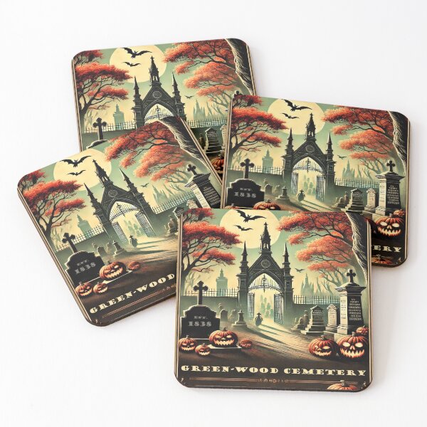 Item preview, Green-Wood Cemetery Poster Halloween Graveyard Wall Print designed and sold by GravNReflection.