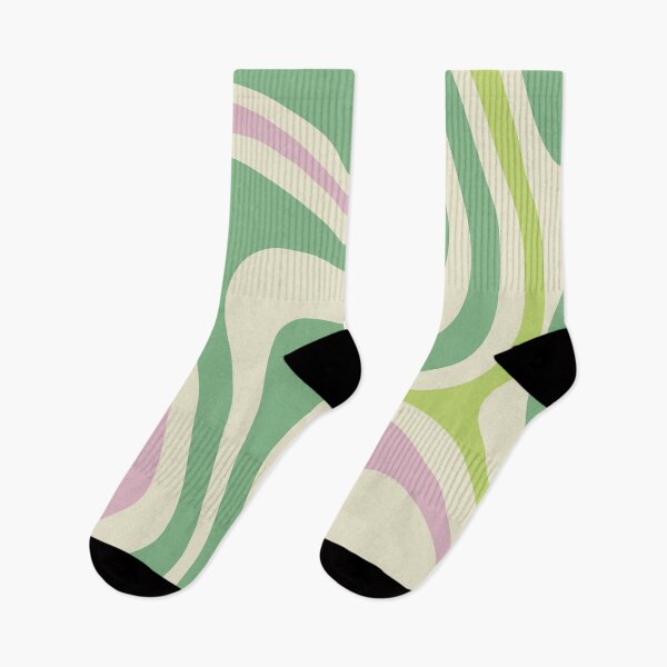 Item preview, Retro Green Pink Waves Abstract Nature Art designed and sold by RadiantFoxTees.