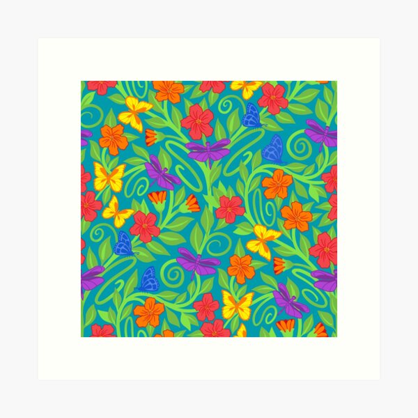 Aperçu de l'œuvre Couleurs de fête florale sur turquoise créée et vendue par MarySchwindt.