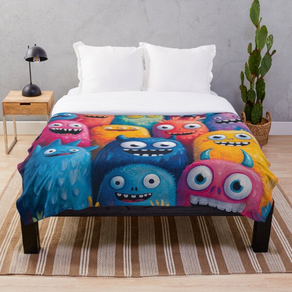 Item preview, A vibrant and colorful illustration of an array of cute, friendly monsters Desing with big eyes and wide smiles in various shades of blue, pink, orange, yellow, green, purple, and red .  designed and sold by HEMRO.