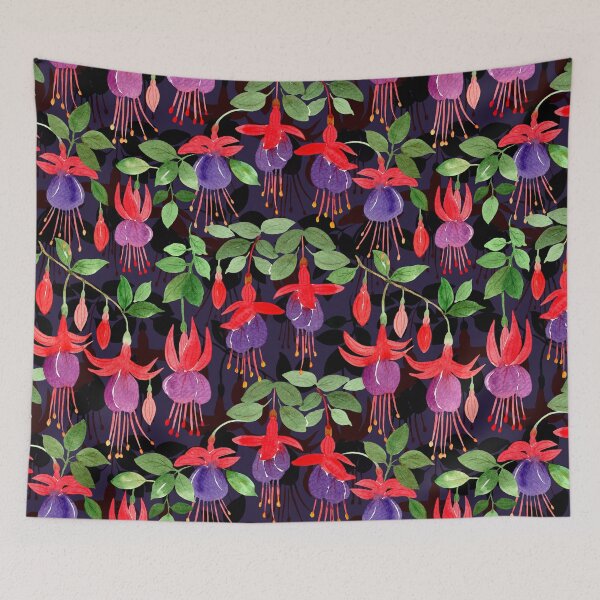 Item preview, Fuchsia Flowers Pattern (Blue Background) designed and sold by andrebalest.art.