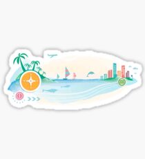 Compass on travel background. Seaside view Sticker. Sticker