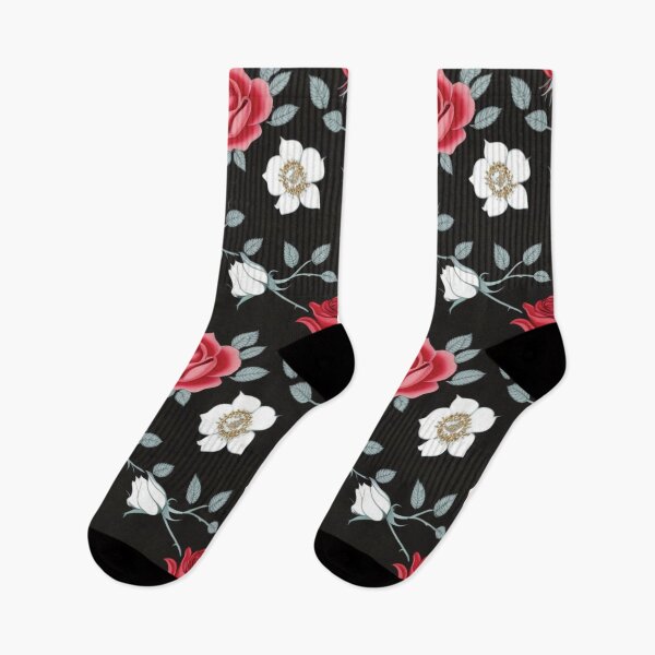 Item preview, Red And White Roses On Black Background designed and sold by burbankdesigns.
