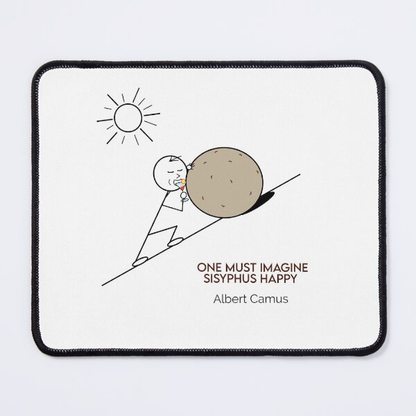 Item preview, One Must Imagine Sisyphus Happy Drinking a Cocktail Philosophy Cartoons designed and sold by JoyfulSisyphus.