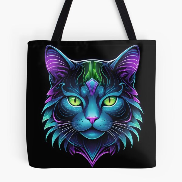 Item preview, Vibrant Neon Cat Art - Mystical Feline Digital Illustration designed and sold by creativaimages.