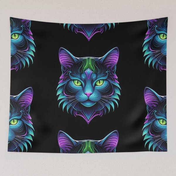 Item preview, Vibrant Neon Cat Art - Mystical Feline Digital Illustration designed and sold by creativaimages.