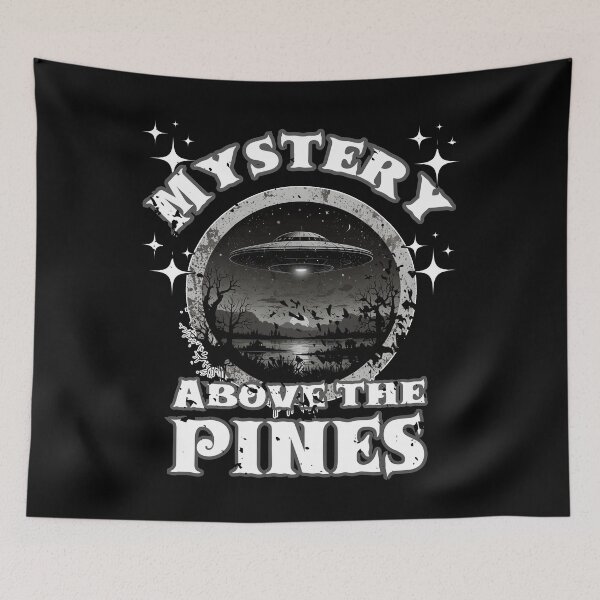 Item preview, MYSTERY ABOVE THE PINES cool vintage alien UFO above forest design designed and sold by Jt41.