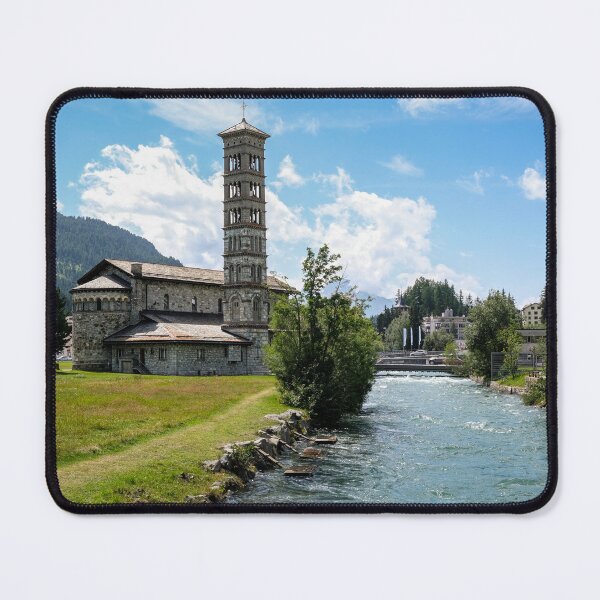 Item preview, St. Karl Borromaus church next to the Inn river in St. Moritz designed and sold by svanaerschot.