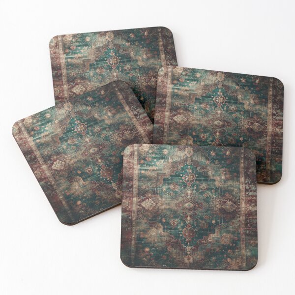 Item preview, Boho Emerald Elegance: Distressed Green and Burgundy Oriental Rug designed and sold by Octavia Soldani.