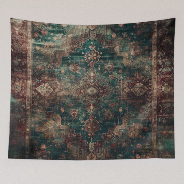 Item preview, Boho Emerald Elegance: Distressed Green and Burgundy Oriental Rug designed and sold by Octavia Soldani.