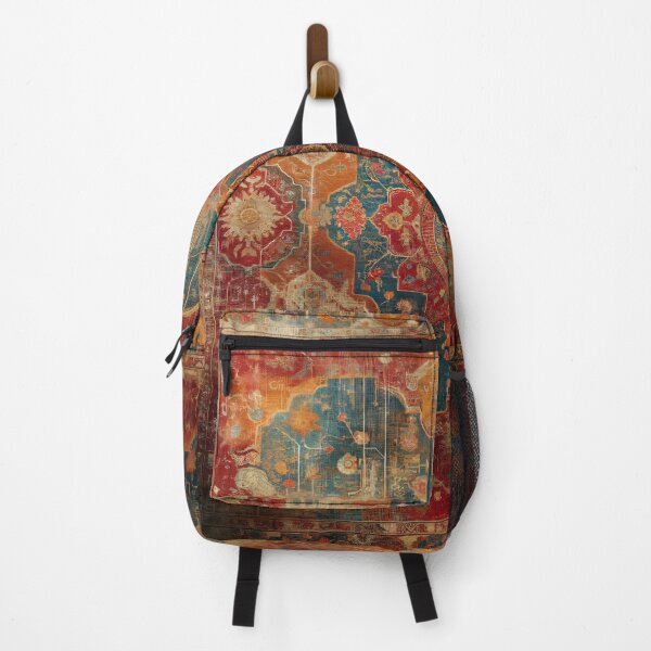 Item preview, Boho Distressed Luxe: Red and Blue Oriental Rug with Vintage Charm designed and sold by Octavia Soldani.