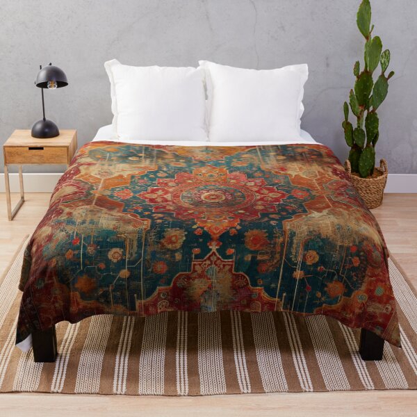 Item preview, Boho Distressed Luxe: Red and Blue Oriental Rug with Vintage Charm designed and sold by Octavia Soldani.