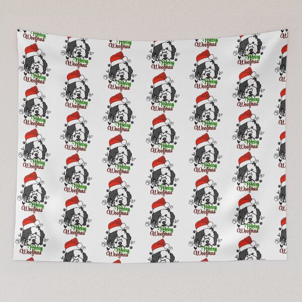Item preview, Sheepadoodle "Merry Woofmas" Dog with Christmas Hat – Festive & Fun Holiday Design designed and sold by MrsCreative1.