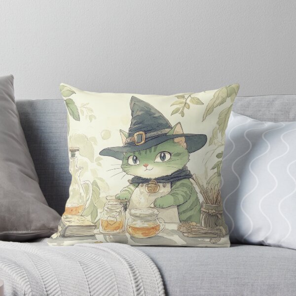 Item preview, Enchanted Green Cat with Witch Hat and Potions designed and sold by AI Gizmo.