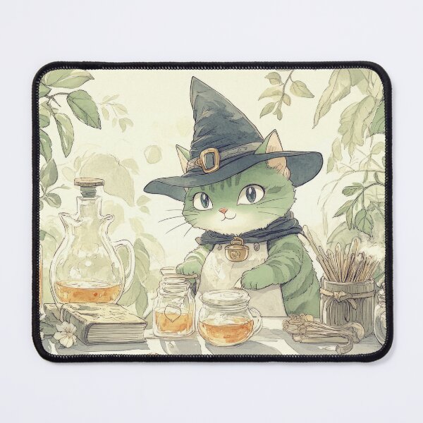 Item preview, Enchanted Green Cat with Witch Hat and Potions designed and sold by AI Gizmo.