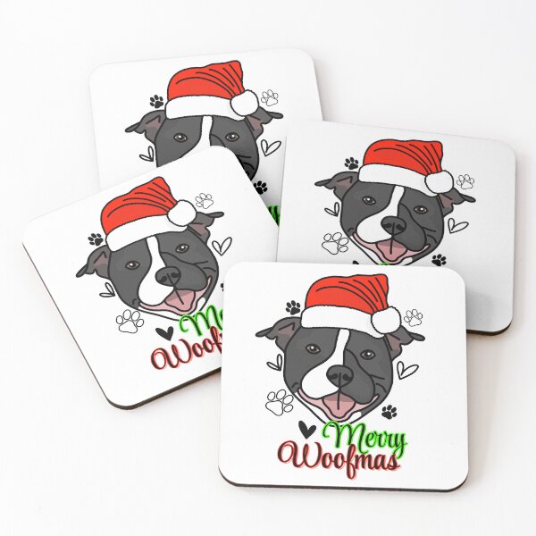 Item preview, Staffordshire Bull Terrier Black, Staffie "Merry Woofmas" Dog with Christmas Hat – Festive & Fun Holiday Design designed and sold by MrsCreative1.