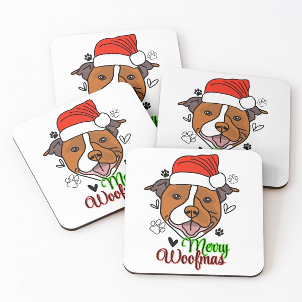 Item preview, Staffordshire Bull Terrier Brown, Staffie "Merry Woofmas" Dog with Christmas Hat – Festive & Fun Holiday Design designed and sold by MrsCreative1.