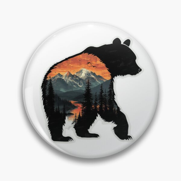 Aperçu de l'œuvre Une silhouette d'ours avec une scène de forêt et de montagne intégrée à l'intérieur créée et vendue par Ex3l3nd.