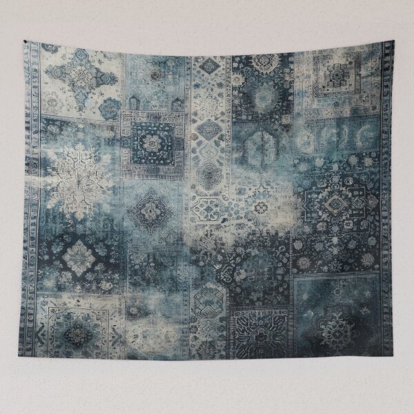 Item preview, Boho Indigo Charm: Monochromatic Blue Distressed Oriental Rug designed and sold by Octavia Soldani.