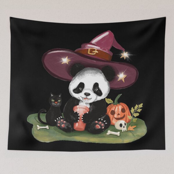 Item preview, "Halloween Themed Charcoal Lemonade Drinking Panda Illustration: A Fun and Festive Treat!" designed and sold by Pandositive.