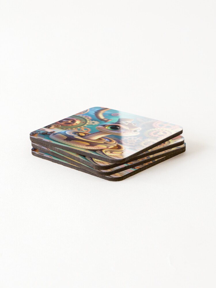 Thumbnail 4 of 5, Coasters (Set of 4), Steampunk Ball Python designed and sold by Sillytoe.