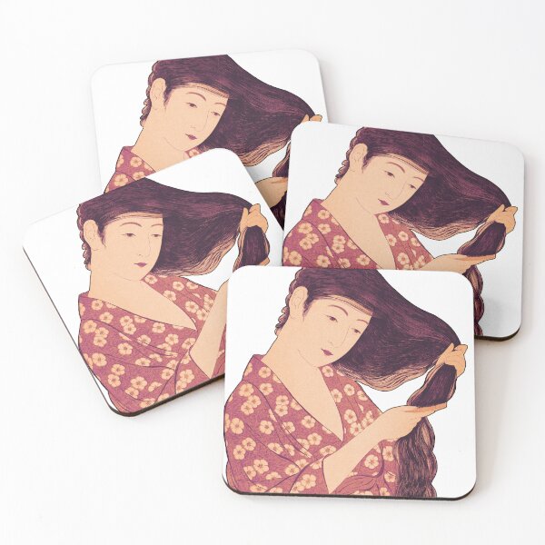 Item preview, Traditional Japanese illustration woman combing hair - red designed and sold by skyesketches.