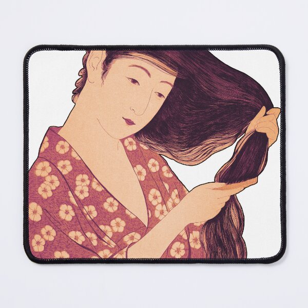 Item preview, Traditional Japanese illustration woman combing hair - red designed and sold by skyesketches.