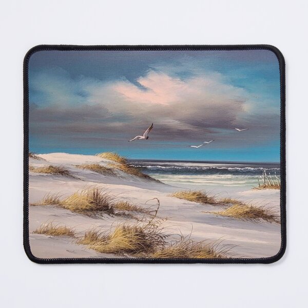 Item preview, Peaceful dune landscape: tufts of grass and seagulls in the sky above a quiet beach designed and sold by FotoworldEdel.