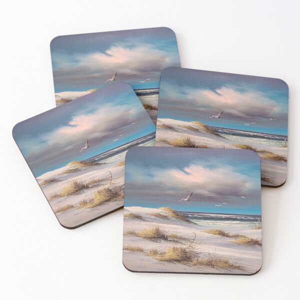 Item preview, Peaceful dune landscape: tufts of grass and seagulls in the sky above a quiet beach designed and sold by FotoworldEdel.