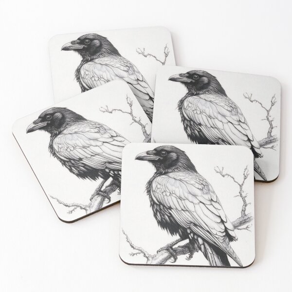 Item preview, Black and white Raven pencil drawing designed and sold by Pencil-Art.