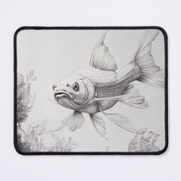 Artikelvorschau, Schwarz-weiße Bleistiftzeichnung eines goldenen Fisches entworfen und verkauft von Pencil-Art.