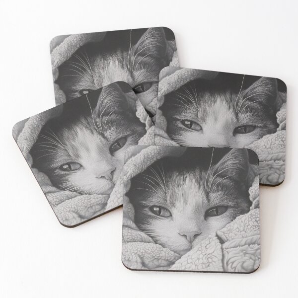 Item preview, Black and white cat sleping pencil drawing designed and sold by Pencil-Art.