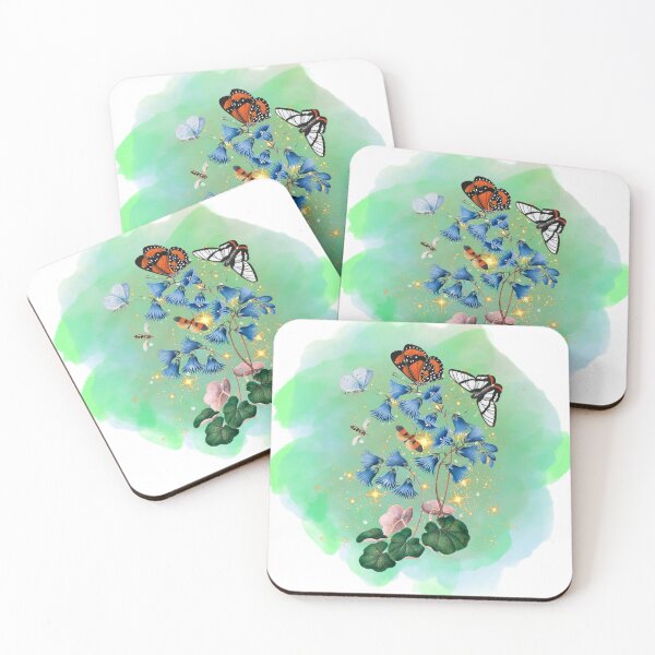 Item preview, Butterflies Moth Black Blue Pink Flowers designed and sold by WildWoodlandWitch.