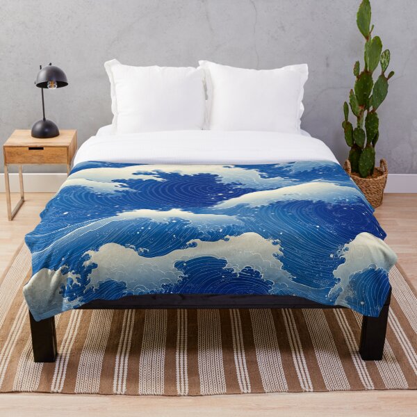 Aperçu de l'œuvre Un motif sans couture de vagues bleues et blanches. Design avec des motifs de vagues détaillés et des formes tourbillonnantes. créée et vendue par HEMRO.