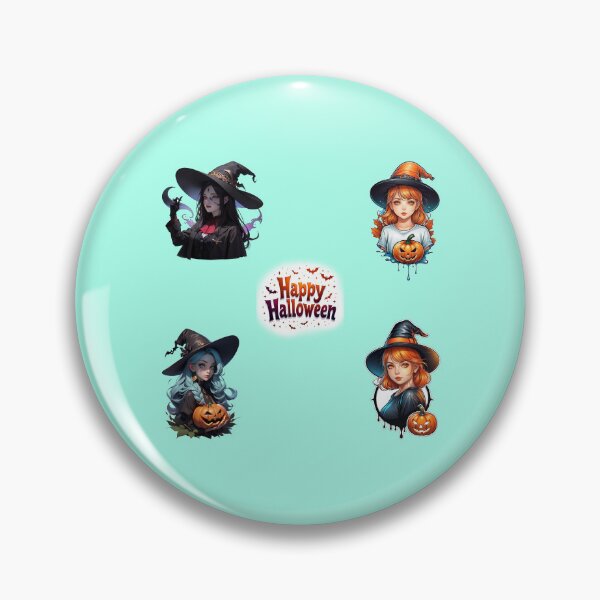 Item preview, Pack of 5 Stickers, 4 Halloween witches and 1 Happy Halloween phrase designed and sold by InkwiseIA.