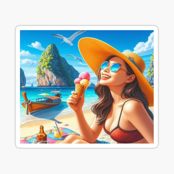 Summer magic: blue sky, ice and a boat in the water – pure bliss Sticker