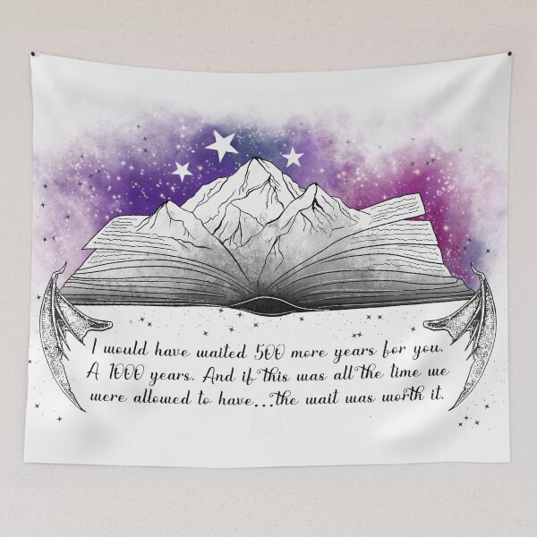 Item preview, Velaris Mountain ACOTAR design, Rhysand 500 years quote, acotar book design designed and sold by CEB1700.