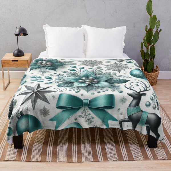Item preview, Cool teal and silver Christmas theme designed and sold by TeslaSt0re.
